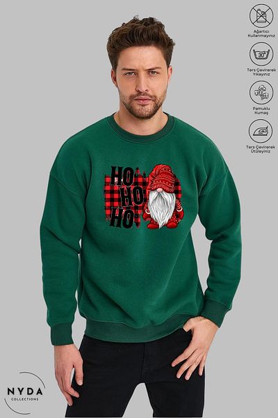 Nyda Collections Unisex Πρωτοχρονιά - Χριστουγεννιάτικο Hohoho Printed Oversize Hoodless Crew Neck φούτερ