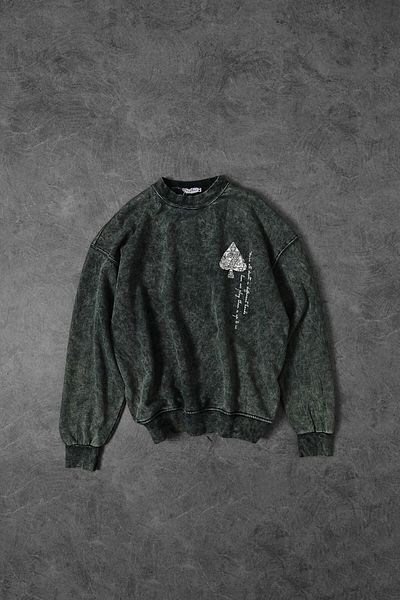Slatra Ανδρικό φούτερ Khaki Spades Washed Crew Neck Oversize