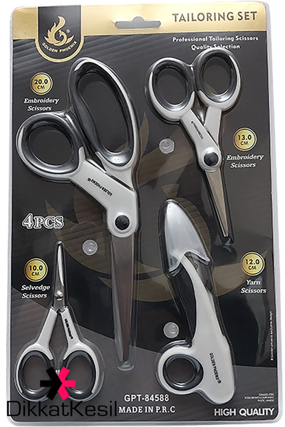 DikkatKesil Terzi Makası Seti, Kumaş Kenar Nakış İplik Temizleme Makası, Hobi Çok Amaçlı Makas 4'lü
