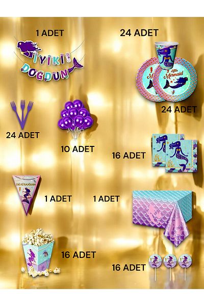 VibeHome Mermaid Themed Ultra-Luxury Set for 24 - Birthday Party and Fun Events