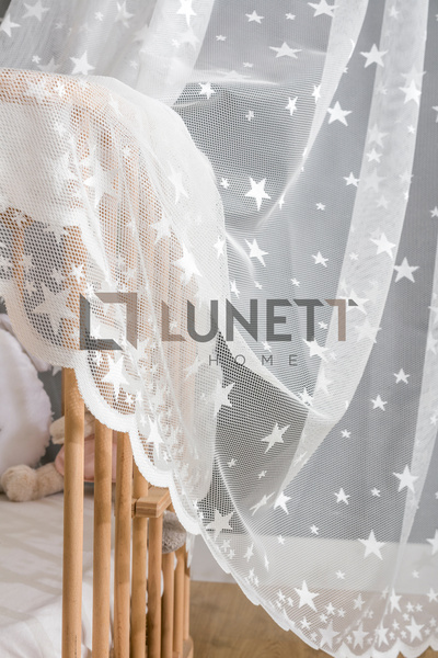 LUNETT HOME EKRU RENKLİ YILDIZLI DÜZ DİKİM (PİLESİZ) TÜL PERDE SALON BALKON M...
