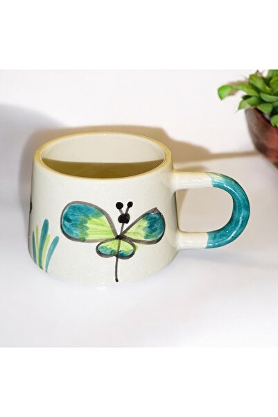 naturalife Handmade Butterfly Patterned Ceramic Mug – Nature's Elegance, Artistic and Functional