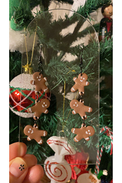 nalanca Yeni Yıl (CHRİSTMAS) Sallantılı Kurabiye Adam Ultra Hafif Polimer Küpe