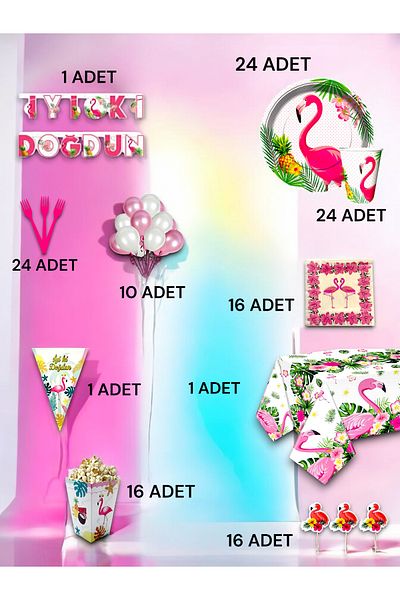 VibeHome Flamingo Themed Ultra Luxury Set for 24 - Birthday Party and Fun Events