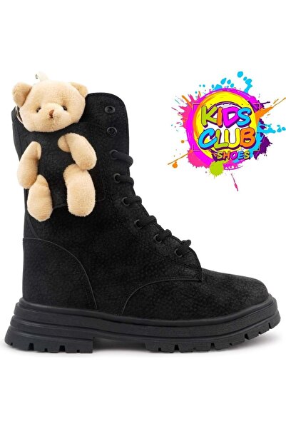 Kocamanlar Ayakkabı Kids Club Shoes Perla Hayvan Figürlü Ortopedik Kaymaz Taban Unisex Çocuk Bot Siyah