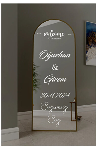 Klas Reklam Düğün Nişan Ayna Yazısı 50cm BEYAZ Kişiselleştirilebilir Söz Orga...
