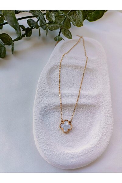 Jerie Gold Mother of Pearl Enamel Monogram Steel Necklace