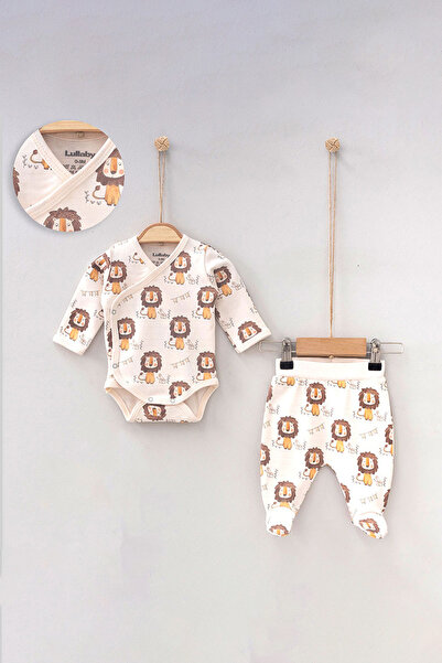 Lullaby Aslan Baskılı Yandan Çıtçıtlı Kruvaze Erkek Bebek Takım