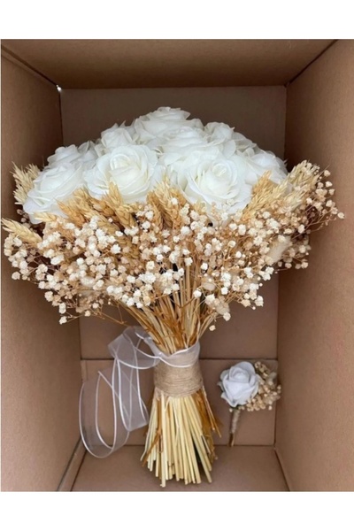 Botanikelbuketleri Güllü başaklı cipsolu damat yaka ile