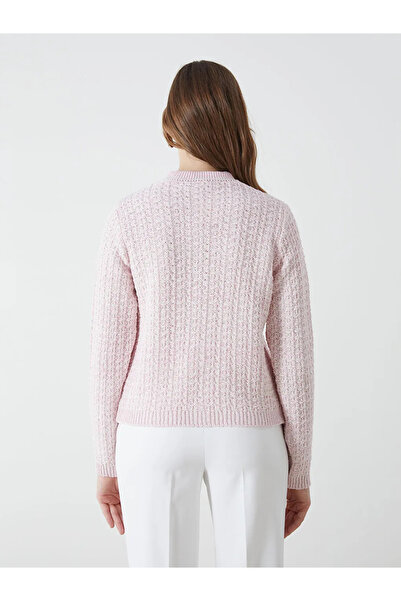 LC Waikiki LCW Modest Pembe Bisiklet Yaka Ekose Kadın Triko Hırka