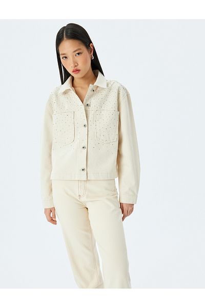 Koton Stone Detailed Double Pocket Buttoned Denim Jacket
