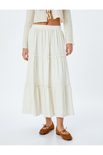 Koton Λινάρι Μικτή Ψηλόμεση Μακριά Φούστα