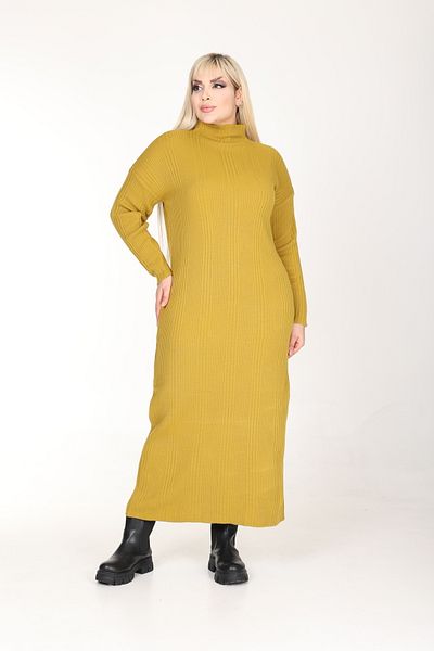 MJORA Πλεκτό φόρεμα Oil Green Half Turtleneck