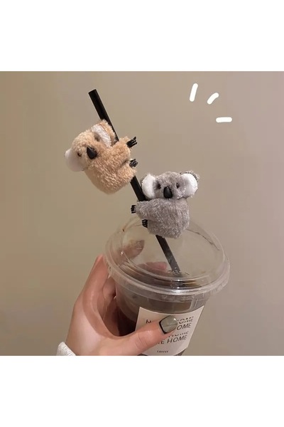 Çiçek Antalya Koala Patterned Grey and Brown Cute Hairpin - Car, Women's Laptop Accessory