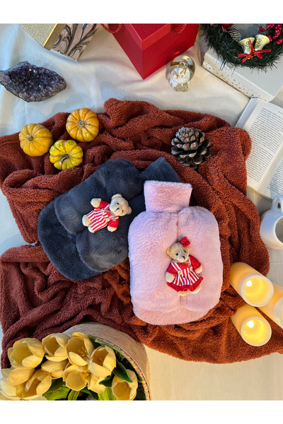 TREND COLOR Sıcak Su Torbası Füme Pembe Peluş Oyuncaklı Ayak Isıtıcı 2 Lt Sıcak Su Torbası Ile Beraber, Geçmeli