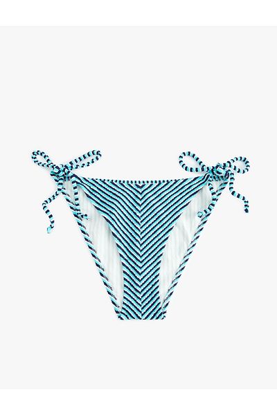 Koton Striped Drawstring Bikini Bottoms with Side Ties