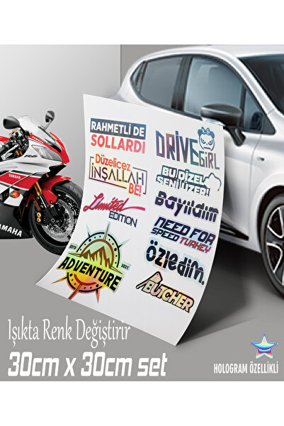 Automod hologram sticker - türkçe yazı otomobil motosiklet atv laptop cam vb....