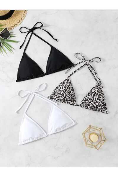 nuriçgiyim 3lü karmaşık renk bikini üstü set