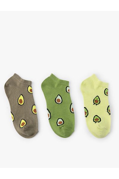 Koton Set of 3 Booties Socks Avocado Patterned Multicolored