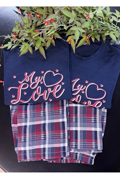 esrastyle MY LOVE BASKILI ÇİFT KOMBİN PİJAMA TAKIMI