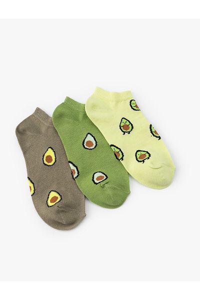 Koton Set of 3 Booties Socks Avocado Patterned Multicolored