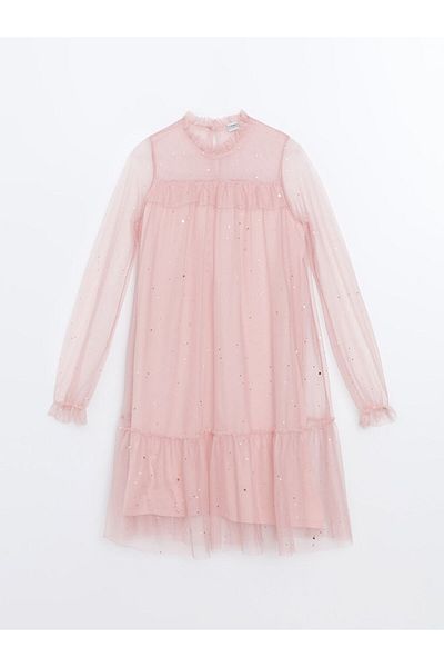 LC Waikiki Lcw Kids Pink Crew Neck Sparkle Girl's Dress