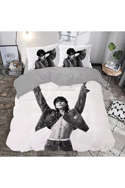 hediye Nevresim bts jungkook 3d Baskılı Çift Kişilik Nevresim Takımı Çarşafsız