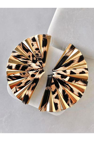 Jerie Gold Leopard Detail Fan Earrings