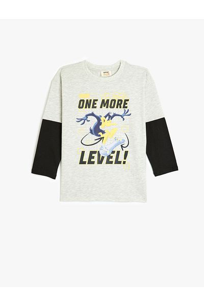 Koton Daffy Duck Printed Licensed Crew Neck Long Sleeve Cotton T-Shirt