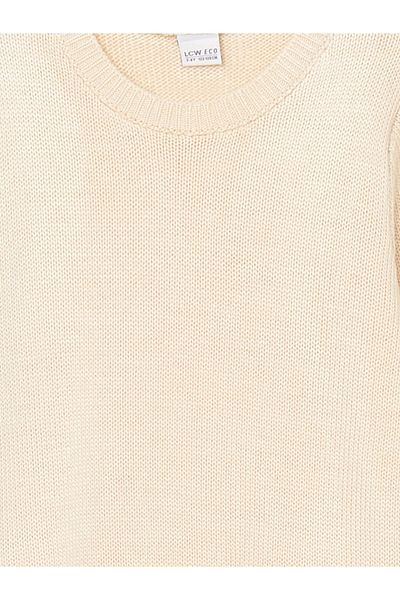 LC Waikiki Πλεκτό φόρεμα για κορίτσια LCW ECO Ecru Crew Neck