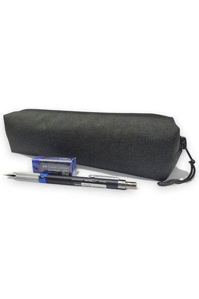 FİYPER Black Linen Pattern Pen Holder Medium Size Pencil Case