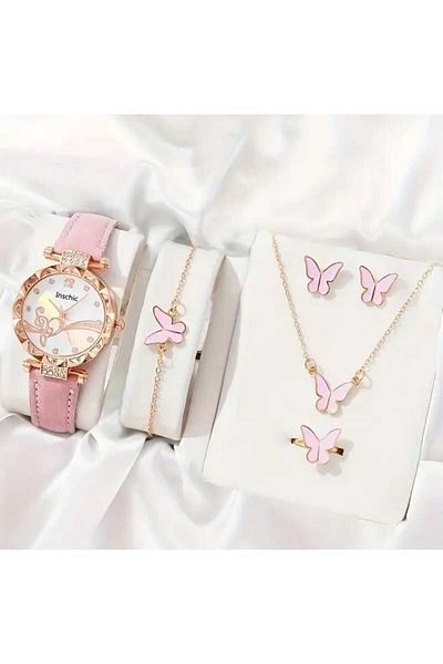 Beyna Rose Gold Plated Music Musical Note Butterfly Necklace Earrings Bracelet Ring Watch Gift Set for Lover, Mother