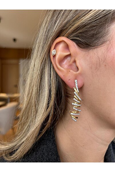 Jerie Gold Zircon Stone Zigzag Design Earrings