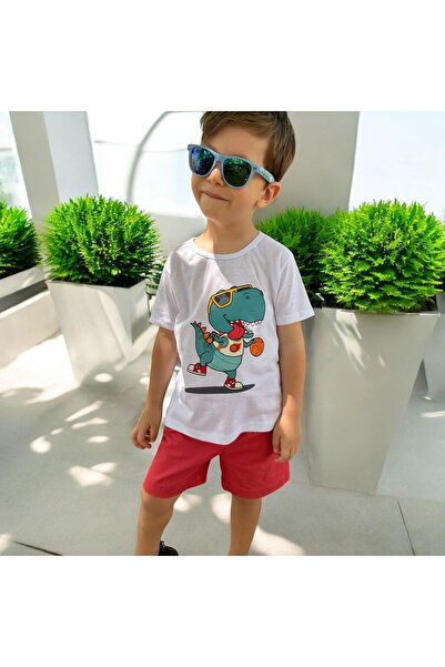 patriko tekstil Tricou din bumbac alb cu imprimeu de dinozaur de baschet - Mâ...