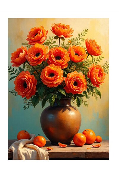 ekart Vazoda Turuncu Güller Desenli Mdf Tablo 18cm X 27cm