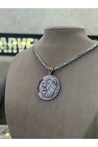 Marvel Gold & Silver Gümüş Aslan İşlemeli Kişiye Özel İsim Yazılı Madalyon Kolye
