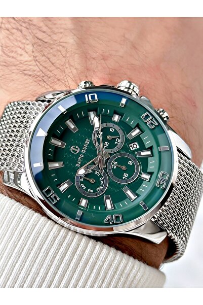 DAVID GUNER Fonksiyonlu Gümüş-Yeşil Renk Çelik Kordon Erkek Kol Saati 8263A10