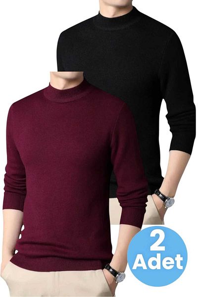 Uniquetrenders 2-Piece Men's Non-Pilling Half-Throat Knitwear Sweater Half Fisherman Knitwear Sweater