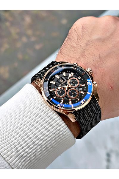DAVID GUNER Function Black Color Steel Band Men's Wrist Watch 8263R2