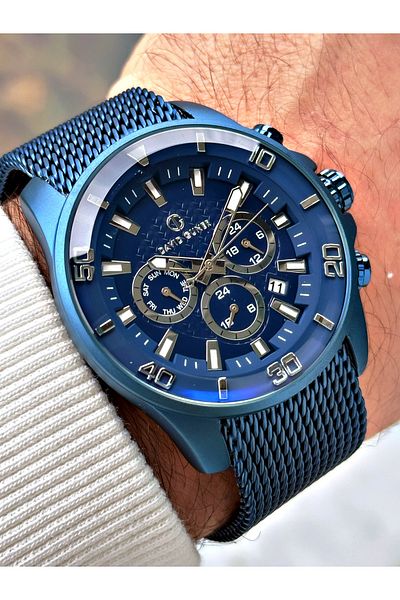 DAVID GUNER Navy Blue Function Men's Wrist Watch - Steel Band 8263