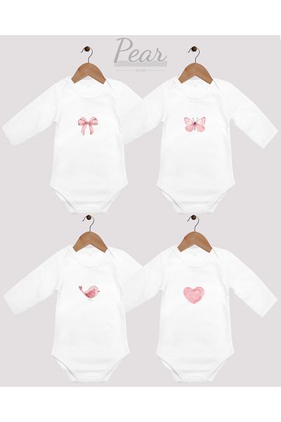 Pear Wear 100% Cotton 4-Piece Baby Girl Bodysuit Snap Fastener 4-Piece Printed Baby Bodysuit