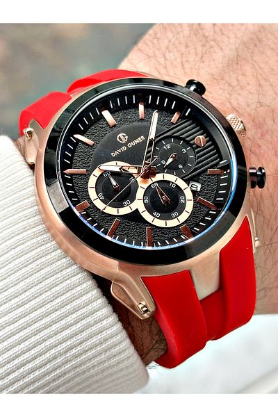 DAVID GUNER Function Red Color Silicone Cord Men's Wrist Watch 8655R2R