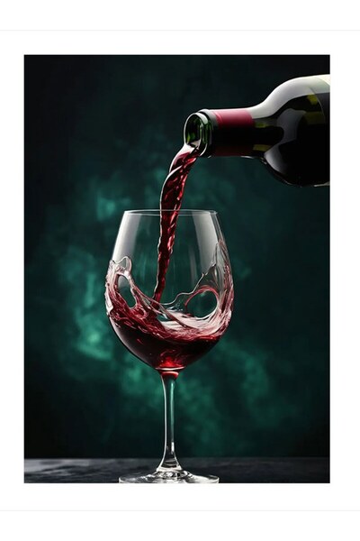 ekart Kadehe Kırmızı Şarap Desenli Ahşap Tablo 18cm X 27cm