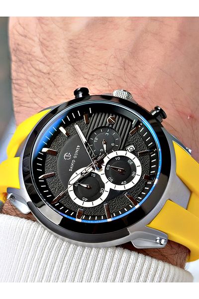 DAVID GUNER Function Yellow Color Silicone Cord Men's Wrist Watch 8655J2J
