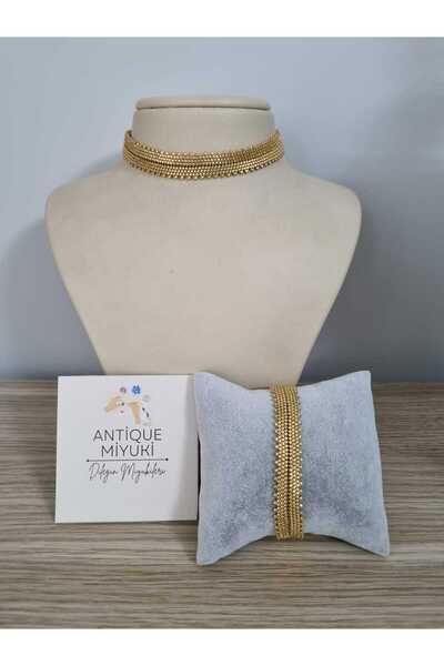 AntiqueMiyuki MİYUKİ ALTIN CHOKER KOLYE-BİLEKLİK TAKIM
