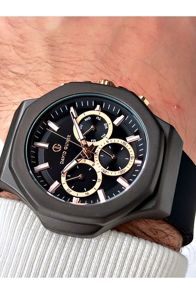DAVID GUNER Function Black Color Silicone Cord Men's Wrist Watch 8494g2
