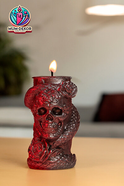 EMG DEKOR Kuru Kafa ve Yılan Temalı Antrasit Dekoratif Mum