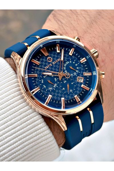 DAVID GUNER Navy Blue Function Men's Wrist Watch - Silicone Band 8271t3