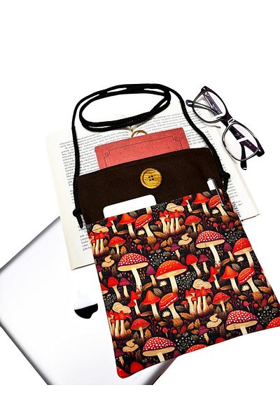 Smyrna Hanging - Book / Tablet / Ebook Bag - Detachable Strap (Mushrooms)