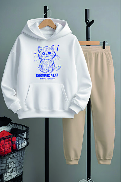 MYADA Unisex Premium Slatka mačka Crteža Štampano Donji Gornji Trenerka Set 2...